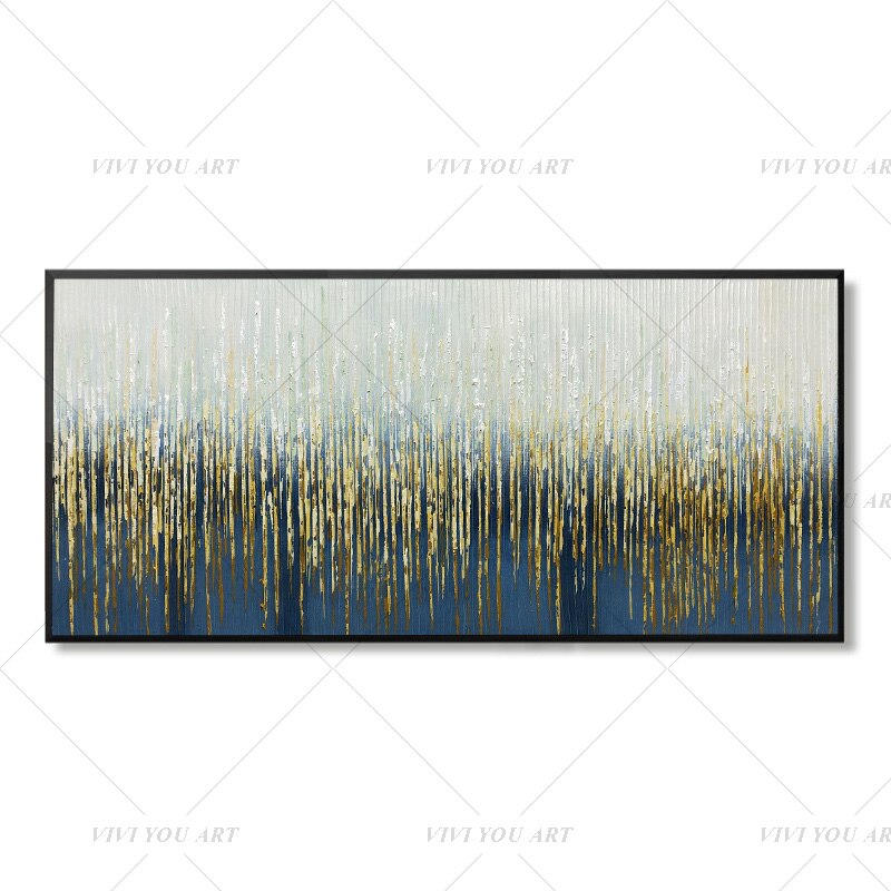 100% Hand Painted Green Blue Grass Gold Abstract Painting  Modern Art Picture For Living Room Modern Cuadros Canvas Art High Quality