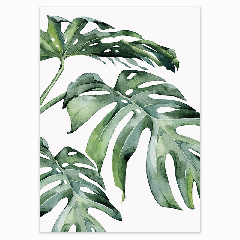 Scandinavian Style Tropical Plants Poster Green Leaves Decorative Picture Modern Wall Art Paintings for Living Room Home Decor - SallyHomey Life's Beautiful