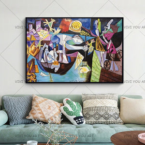 100% Hand Painted abstract scenery canvas Handmade oil painting Night Fishing at Antibes masterpiece reproduction Picasso oil painting