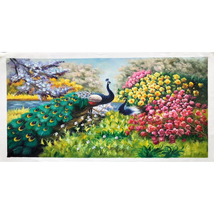 100% Hand Painted Peacock Flower Art Oil Painting On Canvas Wall Art Frameless Picture Decoration For Live Room Home Decor Gift