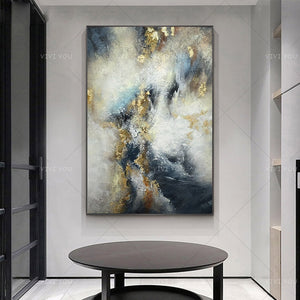 100% Hand Painted Gray Yellow Golden Blue Abstract Dreamlike Shading Method Oil Painting Canvas Handmade Painted Home Decor Artwork