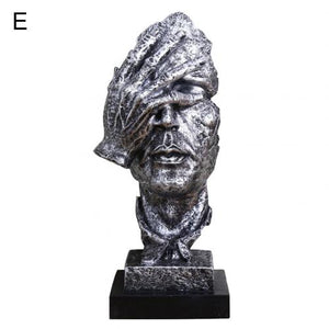 Resin Art Silence Mask Figurines Abstract Silence Is Gold Statuettes Mask Miniatures Sculpture Home Decoration Artwork