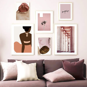 Corridor Girl Leaves Tree Color Block Wall Art Canvas Painting Nordic Posters And Prints Wall Pictures For Living Room Decor - SallyHomey Life's Beautiful