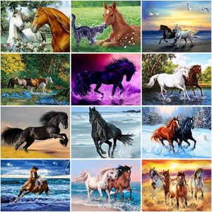 DIY 5D Diamond Painting Horse In Running Diamond Embroidery  Cross Stitch Kits Animal Mosaic Rhinestones Wall Sticker Home Decor - SallyHomey Life's Beautiful