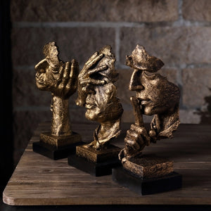 Nordic Abstraction Home Artwork Statue Silence Is Gold Thinker Sculpture Resin Cabochon Retro Ornaments Office Desk Decoration