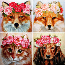 Load image into Gallery viewer, DIY 5D Diamond Painting Cat In Flower Wreath Diamond Embroidery Cross Stitch Animal Mosaic Full Round Rhinestones Home Decor - SallyHomey Life&#39;s Beautiful