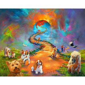 5D Diamond Painting Full Drill Round Cartoon Dog Diamond Embroidery Day Road Cross Stitch DIY Wall Art Home Decor Gift