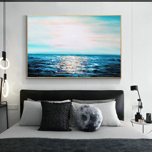 Abstract Blue Sea Landscape Oil Painting on Canvas Poster Print Wall Art Abstract for Living Room Decor No Frame - SallyHomey Life's Beautiful