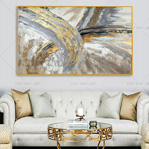 100% Hand Painted White Golden Gray Abstract Painting  Modern Art Picture For Living Room Modern Cuadros Canvas Art High Quality