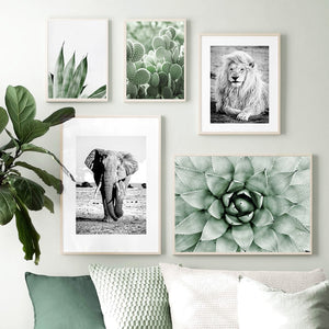 Lion Elephant Leopard Tropical Plant Wall Art Canvas Painting Nordic Posters And Prints Wall Pictures For Living Room Home Decor - SallyHomey Life's Beautiful