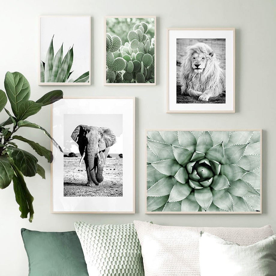 Lion Elephant Leopard Tropical Plant Wall Art Canvas Painting Nordic Posters And Prints Wall Pictures For Living Room Home Decor - SallyHomey Life's Beautiful