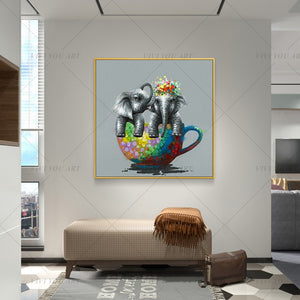   100% Hand Painted  Cup Animal Color Dog Abstract Painting  Modern Art Picture For Living Room Modern Cuadros Canvas Art High Quality