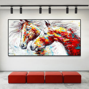 Abstract Animal Oil Painting Prints on Canvas Wall Art Colorful Horses Picture for Living Room Home Decorative Posters No Frame - SallyHomey Life's Beautiful