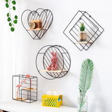 Load image into Gallery viewer, Nordic Style Iron rhombic round heart shaped Grid Wall Shelf Hanging decorative rack storage holder Figure Living Room decor 1PC