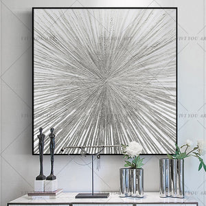 100% Hand Painted High Quality Gray Line Silver Abstract Best Art Oil Painting Canvas Handmade Painted Home Decor Artwork