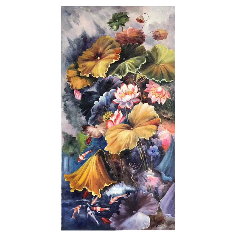 100% Hand Painted Lotus Flowers Art Oil Painting On Canvas Wall Art Frameless Picture Decoration For Living Room Home Decor Gift