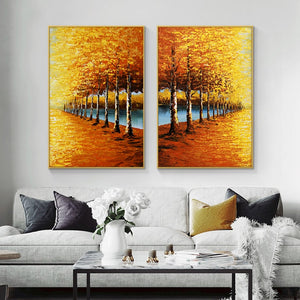 Abstract Yellow Forest Landscape Oil Painting on Canvas Poster Print Wall Art Abstract for Living Room Decor No Frame - SallyHomey Life's Beautiful