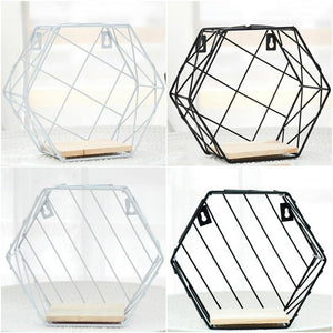 Wall Storage Shelf Combination Wall Hanging Living Room Bedroom Iron Hexagonal Grid Geometric Figure-shaped Decoration #SO