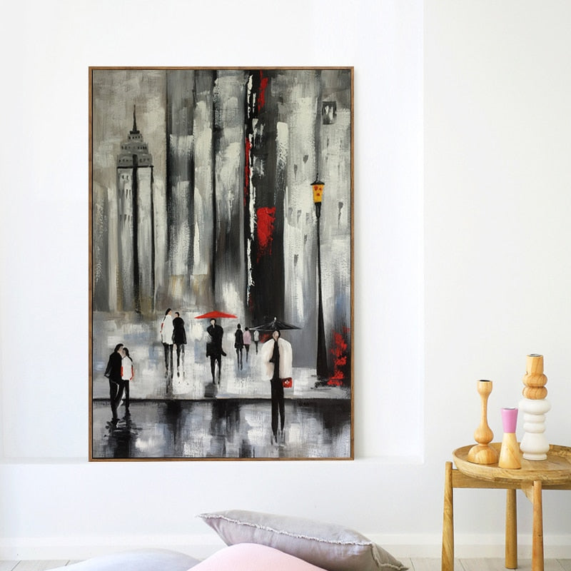 Posters And Prints Wall Art Canvas Painting Wall Decoration Abstract City Street View In The Rain Pictures for Living Room Wall - SallyHomey Life's Beautiful
