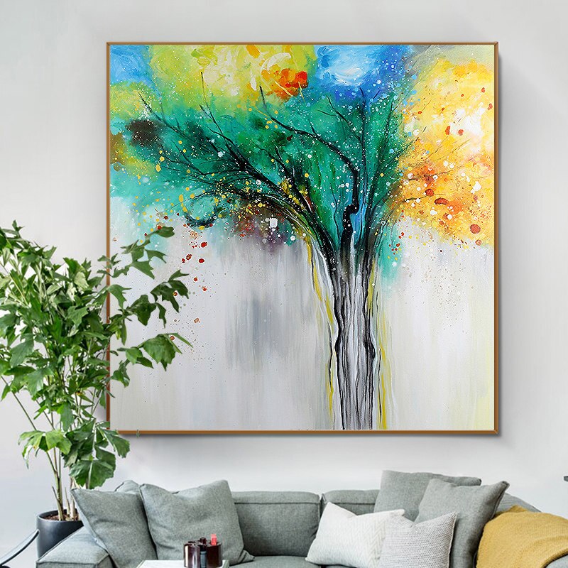100% Hand Painted Abstract Trees Art Oil Painting On Canvas Wall Art Wall Adornment Pictures Painting For Live Room Home Decor