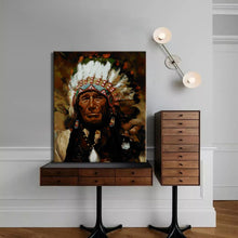 Load image into Gallery viewer, Native Indian Feathered Portrait Pop Art Canvas Painting Old Man Decorative Posters and Prints Wall Art Picture for Living Room - SallyHomey Life&#39;s Beautiful