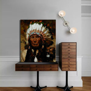 Native Indian Feathered Portrait Pop Art Canvas Painting Old Man Decorative Posters and Prints Wall Art Picture for Living Room - SallyHomey Life's Beautiful