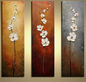 3 Panels White Flower Hand Painted Oil Painting Modern Wall Picture Palette Knife Painting For Home Decoration Artwork - SallyHomey Life's Beautiful