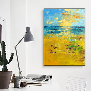 100% Hand Painted Abstract Golden Beach Oil Painting On Canvas Wall Art Frameless Picture Decoration For Live Room Home Decor