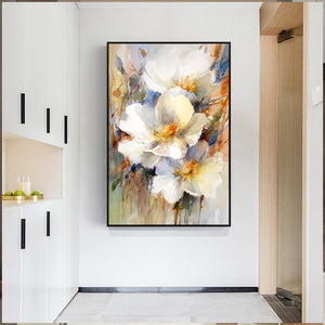 100% Hand Painted Abstract White Flower Oil Painting On Canvas Wall Art Frameless Picture Decoration For Live Room Home Decor
