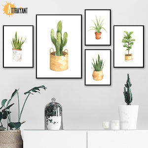 Tropical Potted Plant Monstera Cactus Wall Art Canvas Painting Nordic Posters And Prints Wall Pictures For Living Room Decor - SallyHomey Life's Beautiful