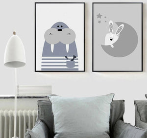 Cartoon Animal Koala Seal Minimalist Art Canvas Poster Painting Nursery Wall Picture  Modern Home Kids Room Decor - SallyHomey Life's Beautiful