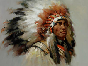Handmade Native Indian Feathered Portrait Posters Print on Canvas - SallyHomey Life's Beautiful