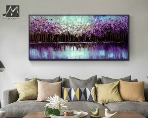 100% handmade large canvas wall art Modern abstract art acrylic knife painting oil painting purple for living room wall - SallyHomey Life's Beautiful