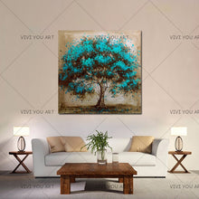 Load image into Gallery viewer, Hand Painted Modern Blue Tree Decoration Oil Painting On Canvas Handmade Landscape Wall Art Home Decor Painting Hang Pictures