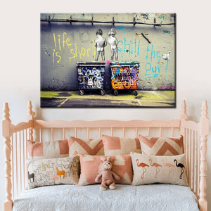 Modern Graffiti Art Painting Life is Short Chill the Duck out Two Nude Kids Print Poster Canvas Painting Wall picture Home Decor - SallyHomey Life's Beautiful