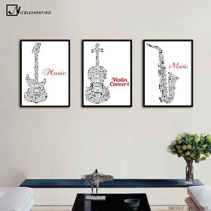 Jazz Music Instrument Minimalist Art Canvas Poster Prainting Guitar Violin Black White Picture Print Home Room Decoration - SallyHomey Life's Beautiful