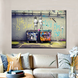 Modern Graffiti Art Painting Life is Short Chill the Duck out Two Nude Kids Print Poster Canvas Painting Wall picture Home Decor - SallyHomey Life's Beautiful