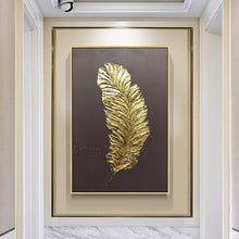 Load image into Gallery viewer, Gold Feather Art Painting on Canvas Acrylic Wall Art Modern Picture Hand Painted - SallyHomey Life&#39;s Beautiful