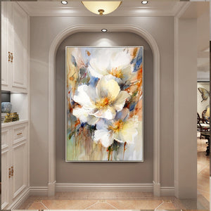 100% Hand Painted Abstract White Flower Oil Painting On Canvas Wall Art Frameless Picture Decoration For Live Room Home Decor