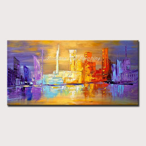 Mintura Hand Painted New York Building Picture Abstract Modern Palette Knife Oil Painting On Canvas Living Room Wall Art Decor - SallyHomey Life's Beautiful