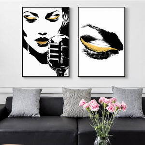 Black And Gold Abstract Canvas Print, People Canvas Art Posters and Prints Wall Glam Rock Decorative Paintings for Living Room - SallyHomey Life's Beautiful