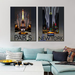 Modern Paintings City Landscape Prints on Canvas Paris and NewYork Night Scence Wall Art Poster for Living Room Home Decoration - SallyHomey Life's Beautiful