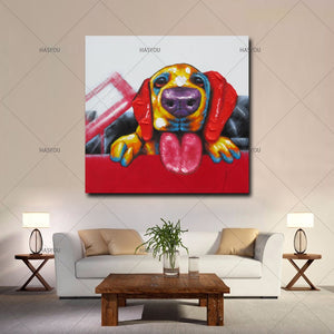 100% Hand Painted Wall Art For Large Fashion Painting Canvas animal Picture Abstract dog HandPainted  funny dog Oil Painting for home decoration
