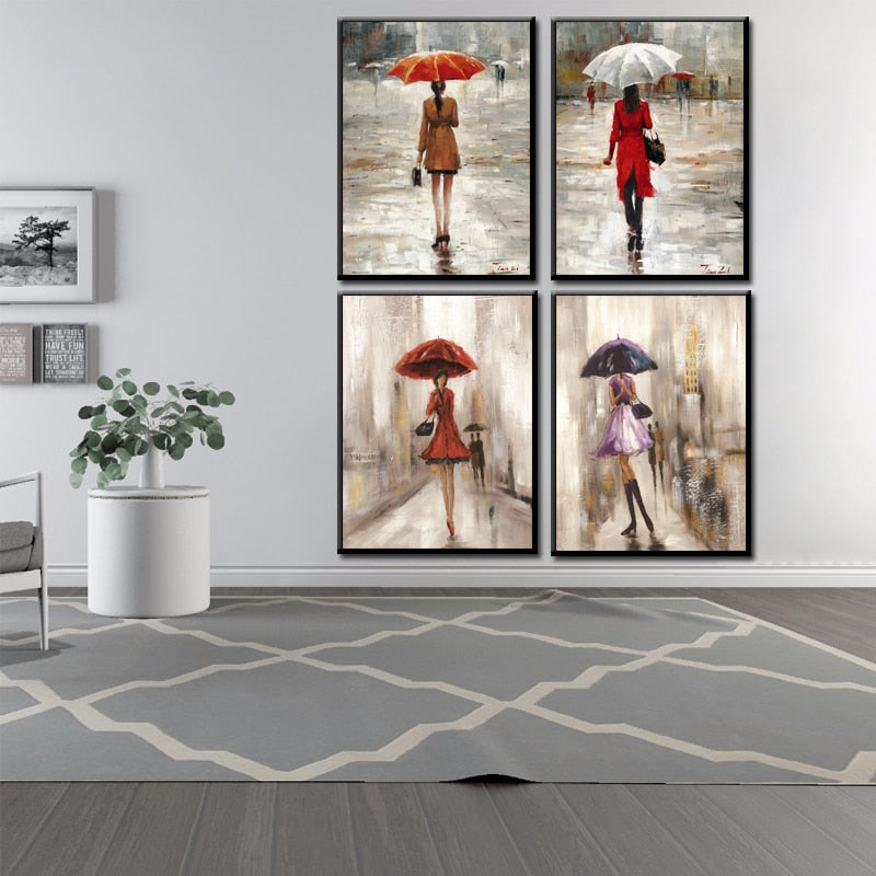 Modern Abstract Portrait Posters and Prints Wall Art Canvas Painting The Umbrella Girl Decorative Pictures for Living Room Decor - SallyHomey Life's Beautiful