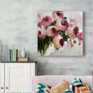 100% Hand Painted Abstract Pink Flower Painting On Canvas Wall Art Frameless Picture Decoration For Living Room Home Decor Gift