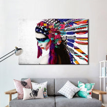 Load image into Gallery viewer, Feathered Girl Portrait Pop Art Canvas Painting Posters and Prints Wall Art Pictures for Living Room Wall Home Decoration - SallyHomey Life&#39;s Beautiful