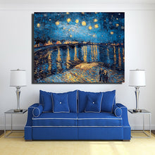 Load image into Gallery viewer, Impressionis Artist Van gogh Starry Sky of The Rhone River Oil Painting on Canvas Wall Art Canvas Picture for Living Room Decor - SallyHomey Life&#39;s Beautiful