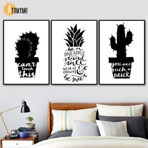 Tropical Cactus Pineapple Black White Wall Art Print Canvas Painting Nordic Posters And Prints Wall Pictures For Living Room - SallyHomey Life's Beautiful