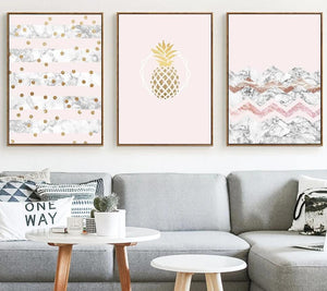 Golden Pineapple Marble Wall Art Posters Nordic Style Prints Abstract Painting Wall Pictures for Living Room Modern Home Decor - SallyHomey Life's Beautiful