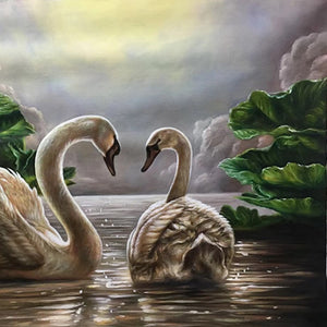 100% Hand Painted Modern Swans Art Oil Painting On Canvas Wall Art Frameless Picture Decoration For Living Room Home Decor Gift